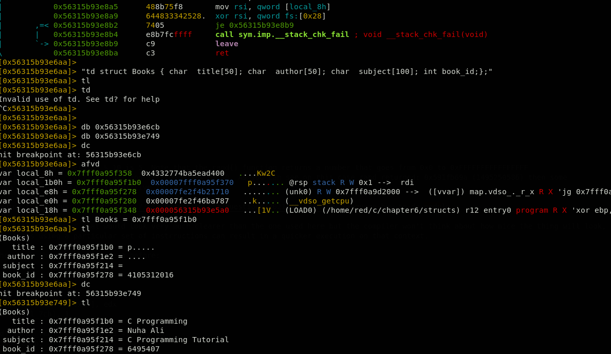 Reverse engineering 32 and 64 bits binaries with Radare2 - 6 (2d arrays and structs)